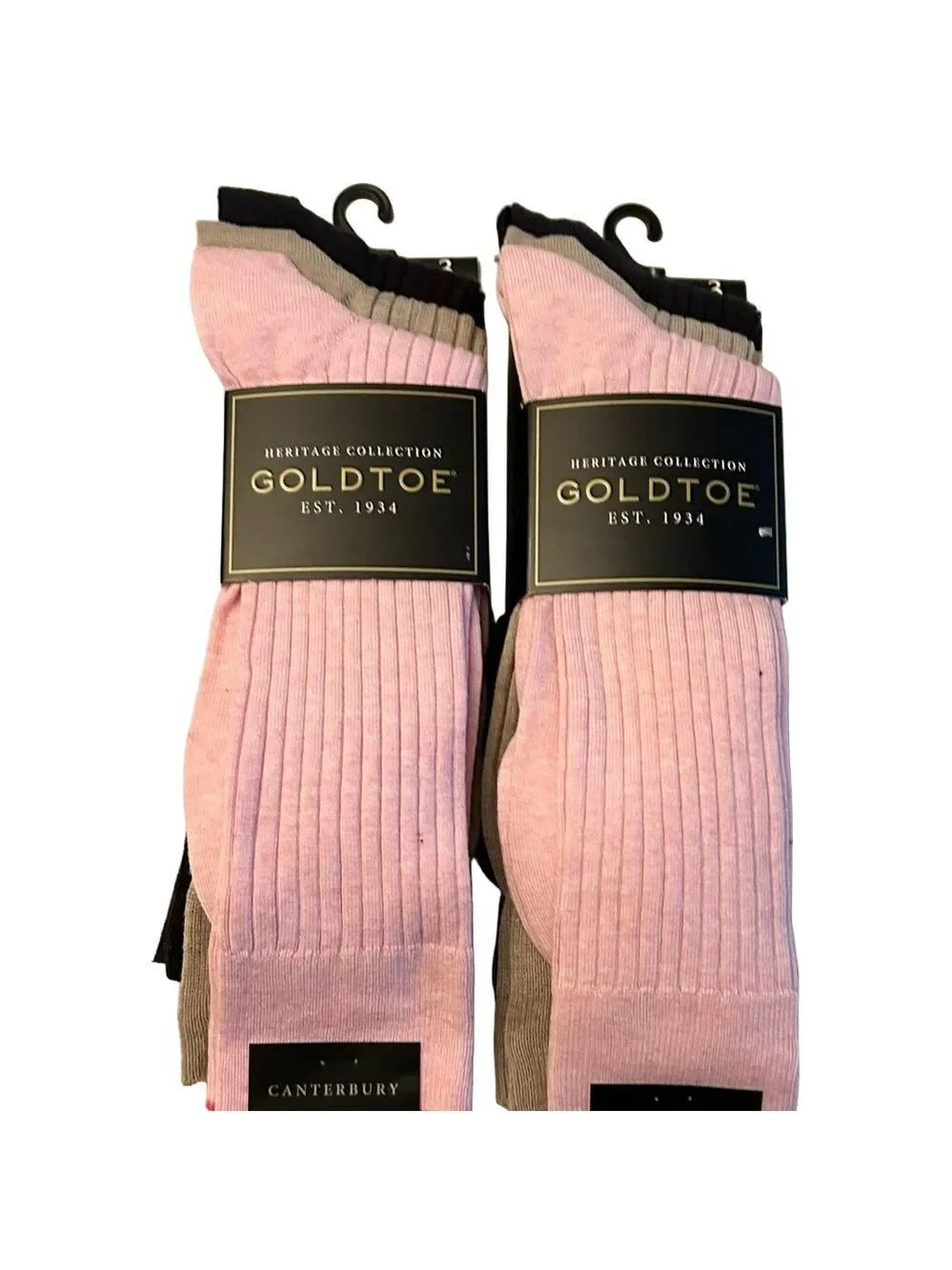 Gold toe 6 Pairs of Men’s Socks Pink, Tan & Black Size 6 to 12 NWT